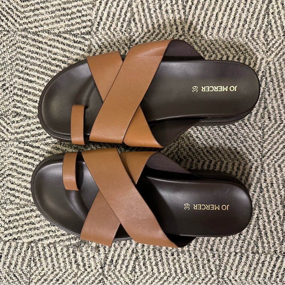 Jo Mercer Tan Cross-Strap Sandals